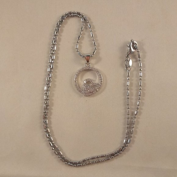 18K White Gold Filled Heart Shape Circle Layer Diamond Zircon Pendant Necklace - Picture 4 of 4